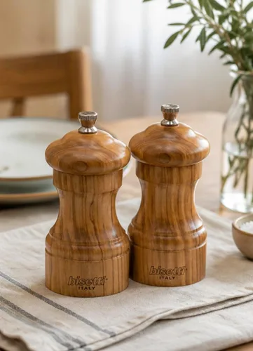 Miniatura 3 de Bisetti Imperia Molino de sal de madera de olivo de 4 pulgadas con molinillo ajustable
