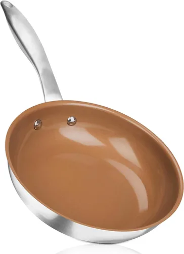Miniatura 10 de Duxtop Sartén antiadherente de cerámica, sartén de inducción de acero inoxidable, sartén de 9.5 pulgadas con parte inferior adherida a impactos