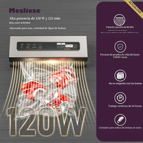 Miniatura 3 de Mesliese Máquina selladora al vacío, potente sistema compacto de preservación de alimentos 6 en 1 de precisión de 90 Kpa con cortador, 2 rollos