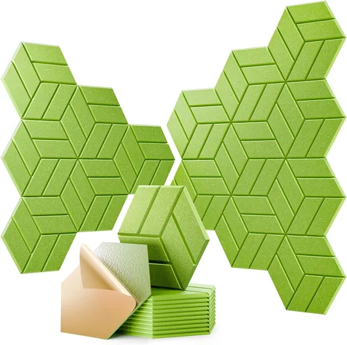 Miniatura 8 de 12 paneles acústicos autoadhesivos, paneles de espuma a prueba de sonido de 12 x 10 x 0.4 pulgadas para paredes, paneles de pared hexagonales Negro