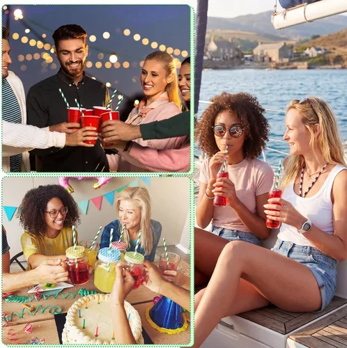 Miniatura 6 de Eaasty 1200 Pcs Biodegradable Colored Paper Straws Bulk Disposable Striped Assorted Colors Drinking Paper Straws for Summer Juice, Shakes