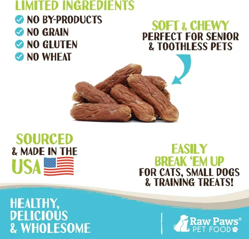 Miniatura 2 de Raw Paws Golosinas de salchichas suaves sin granos para perros y gatos – Receta de carne de res, 6 onzas – Golosinas para perros con salchicha