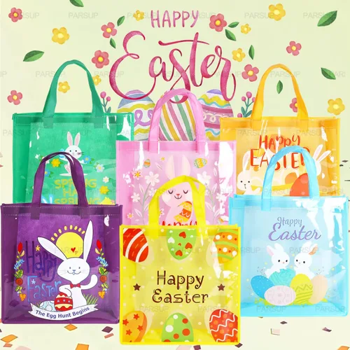 Miniatura 3 de 12 bolsas de caza de huevos de Pascua, conejito de Pascua, zanahoria, huevos de pollito con asas, bolsas de regalo de Pascua, suministros
