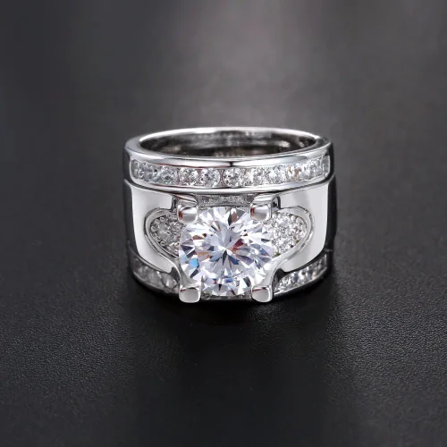 Miniatura 5 de Juego de 3 piezas de anillos de boda de compromiso de circonita cúbica de corte redondo de 5.56 quilates para mujer