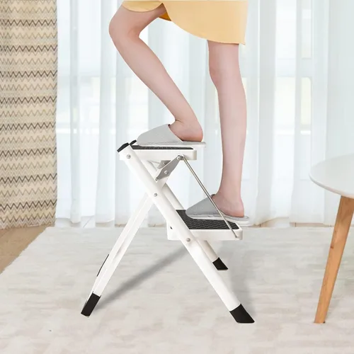 Miniatura 8 de Taburete plegable de 2 escalones con base antideslizante y pedal ancho, ligero y resistente taburete portátil de 330 libras para cocina, despensa