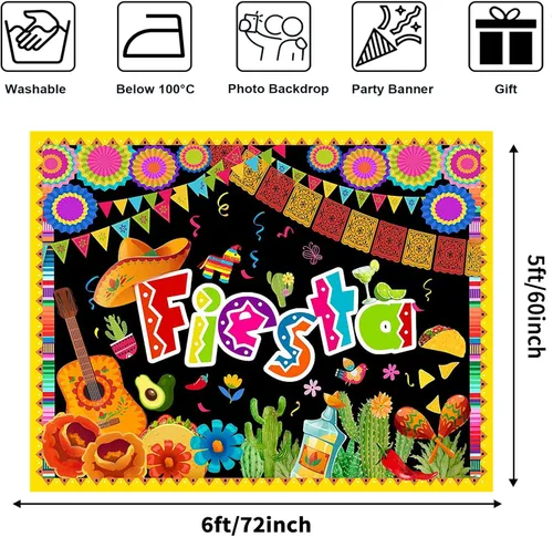 Miniatura 2 de Avezano Telón de fondo de fiesta para fiesta – Cartel de cabina de fotos de cumpleaños con temática mexicana, decoraciones de fiesta de Luau Cinco