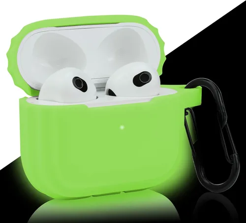 LEFXMOPHY Funda de repuesto verde para Apple Airpods 3 Gen / 3ª generación 2021, accesorio de silicona protectora para mujeres y hombres, brilla en