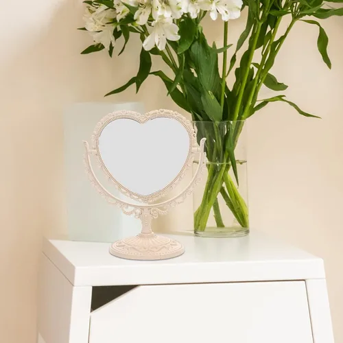 Miniatura 8 de Lurrose - Espejo de tocador con forma de corazón, espejo de maquillaje de doble cara con espejo de mesa de 360 grados con soporte para baño