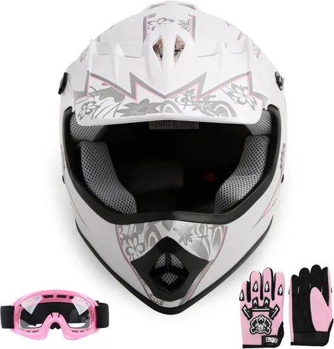 Miniatura 18 de SLMOTO Casco de motocross para niños y jóvenes, casco de motocicleta todoterreno para motocross, ATV aprobado por DOT, casco de calavera negra, Azul