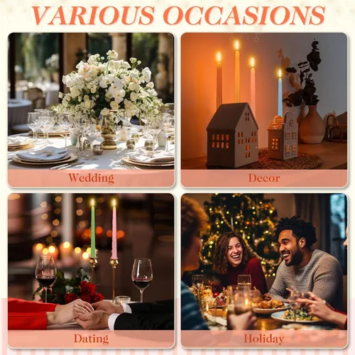 Miniatura 7 de Baquler 24 velas cónicas sin llama de flores silvestres de 11 pulgadas, funciona con pilas, velas LED de plástico con degradado parpadeante