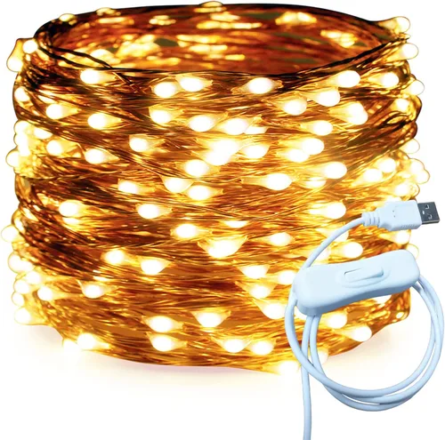 Miniatura 10 de RUICHEN Alambre de cobre de 33 pies, 100 luces LED USB con interruptor de encendido/apagado, verde