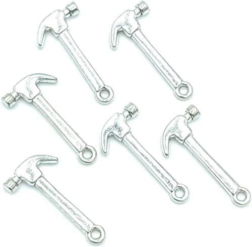 Miniatura 5 de 50 dijes de plata antigua para hacer joyas, manualidades, accesorios de joyería, llavero, pulsera, collar, colgantes, 0.984 x 0.315 in