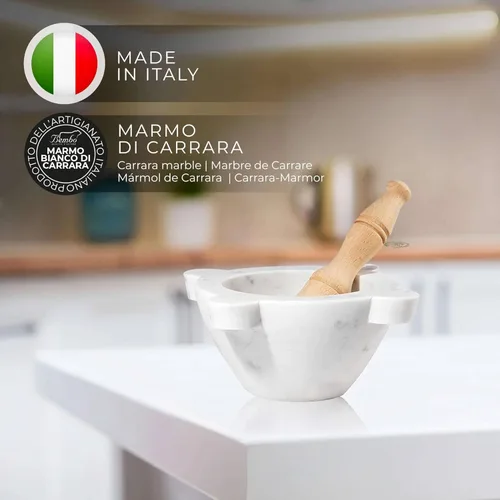 Miniatura 2 de Mortero y mortero de mármol de Carrara blanco Bembo - Modelo genovés (Ø 7.9 in / 7.9 ″) - Fabricado en Italia - Impuesto de importación incluido