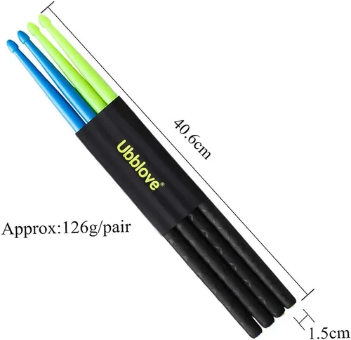 Miniatura 5 de Ubblove - Baquetas de nylon 5A, 2 pares con mangos antideslizantes para tambor, ligeras y duraderas, de plástico para ejercicios, 2 pares de Azul
