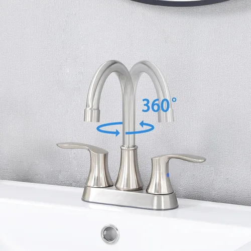 Miniatura 4 de Friho Juego de 2 grifos de baño de níquel cepillado, juego central sin plomo, moderno, comercial, de 2 manijas, para lavabo de baño, juego de 2, 3