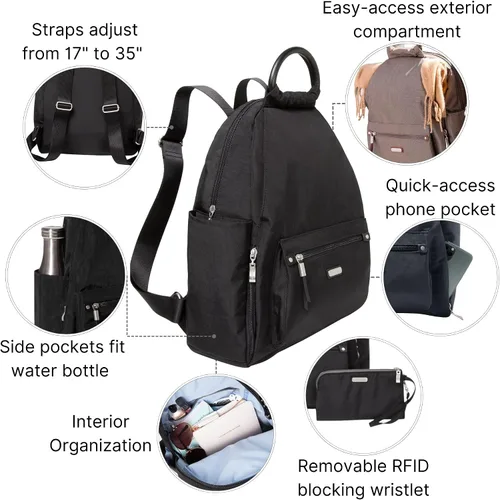 Miniatura 3 de Baggallini Mochila todo el día para mujer con pulsera de teléfono RFID, Negro, talla única