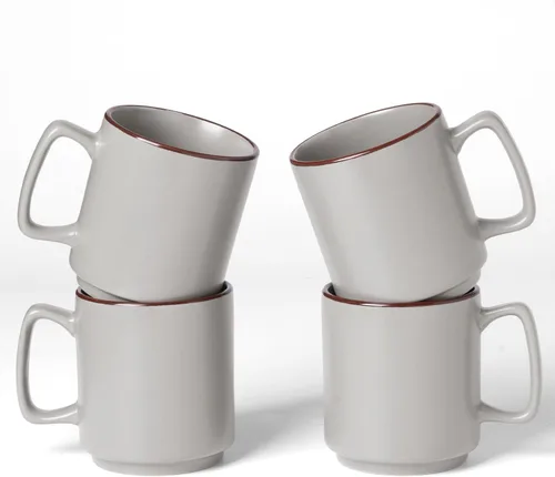 Miniatura 19 de famiware Juego de 6 tazas de café Nebula de 14 onzas, juego de tazas de cerámica con asa para café con leche, té, leche, capuchino, cacao, negro mate