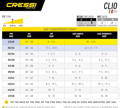 Miniatura 15 de Cressi Aletas de pie completo para esnórquel, buceo y natación - Ligeras, cómodas y fáciles de usar - Clio - Fabricadas en Italia Negro