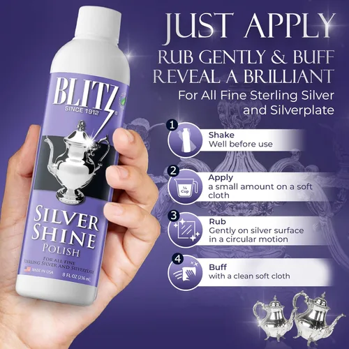 Miniatura 5 de Blitz Silver Shine Polish - Pulidor Líquido de Plata para Joyería de Plata de Ley y Plateada, Platos, Cubiertos, Accesorios y Decoración No Tóxico