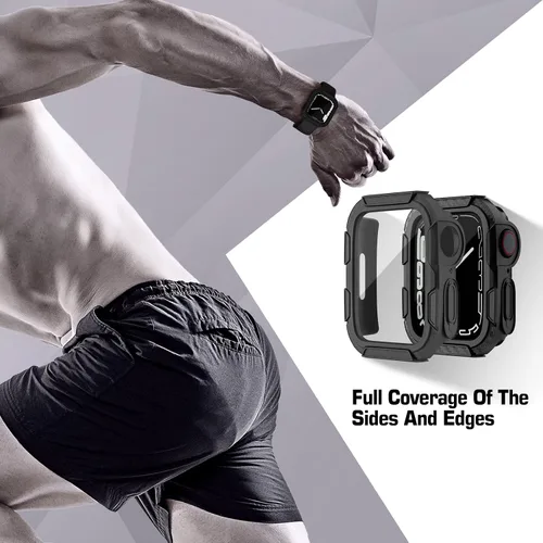 Miniatura 5 de EDIMENS Paquete de 2 fundas resistentes compatibles con Apple Watch de 1.772 pulgadas Series 9/8/7 con protector de pantalla de vidrio templado