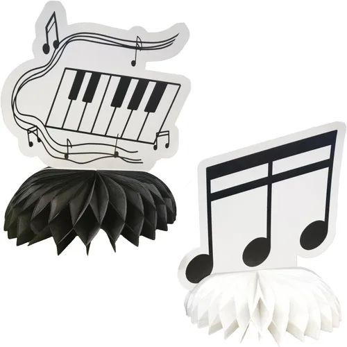 Miniatura 3 de 12 piezas de notas de piano, centros de mesa de panal, decoración de fiesta musical, notas, silueta, retro, silueta de música, recuerdos de fiesta