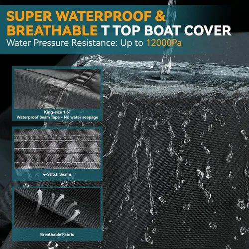 Miniatura 3 de Cubierta para Barco Resistente True 1200D T-Top de 17ft - 19ft con Cubierta para Motor, Solución 100% Impermeable Teñido en Solución Consola Central