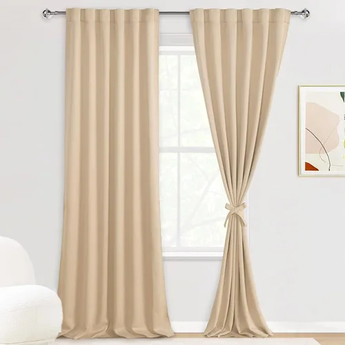 Miniatura 28 de DWCN Cortinas opacas con pestaña trasera para ventana - Cortinas opacas con bolsillo para barra para oscurecer la habitación para dormitorio/sala