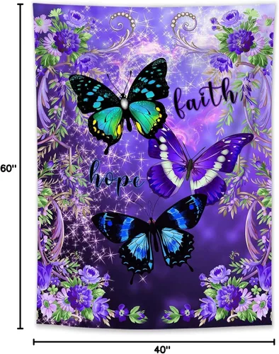 Miniatura 9 de LB Tapiz pequeño de mariposa colorido para colgar en la pared, diseño psicodélico de flores silvestres 3D, mariposas de fantasía floral, arte
