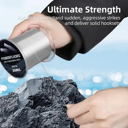 Miniatura 2 de RUNCL Línea de Pesca de Fluorocarbono, Línea Líder PowerFluoro Clear Ice para Pesca - Prácticamente Invisible, Hundimiento Más Rápido, Sensibilidad