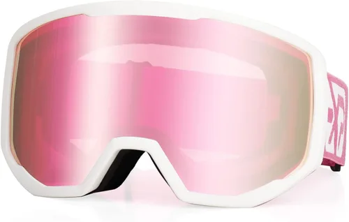 EXP VISION Gafas de esquí/snowboard para hombres y mujeres, gafas de nieve OTG antiniebla con protección UV Marco rosa rosa