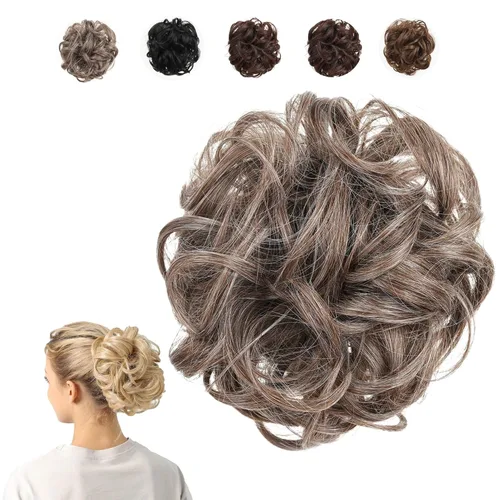 Miniatura 17 de Juvabun Moño desordenado con clip de garra, rubio playa, piezas de cabello para mujer, extensiones onduladas y rizadas en moño, extensión de cabello