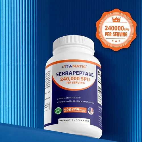 Miniatura 5 de Vitamatic Serrapeptase 240,000 SPU por porción, 120 cápsulas de liberación retardada - Recubrimiento entérico - Sin OGM - Fabricado en los Estados