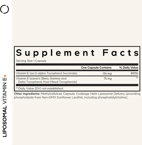 Miniatura 2 de Codeage Suplemento liposomal de vitamina E – Todos los tocoferoles de vitamina E – Suministro de 3 meses – alfa-tocoferoles, beta, gamma y delta
