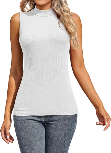 Miniatura 9 de 3 piezas de camisas sin mangas de cuello alto falso para mujer, camisetas elásticas ajustadas, básicas, ligeras, para capas