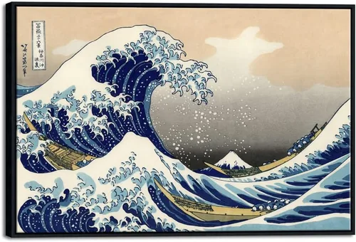 Miniatura 10 de Wieco Art Arte enmarcado de aluminio negro grande, 3 paneles, gran ola de Kanagawa, Katsushika Hokusai, impresiones en lienzo de arte de pared