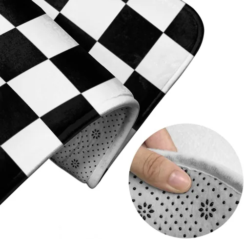 Miniatura 5 de Alfombra de baño antideslizante, impermeable, resistente a la suciedad, tablero de ajedrez, a cuadros, blanco y negro, alfombra para habitación