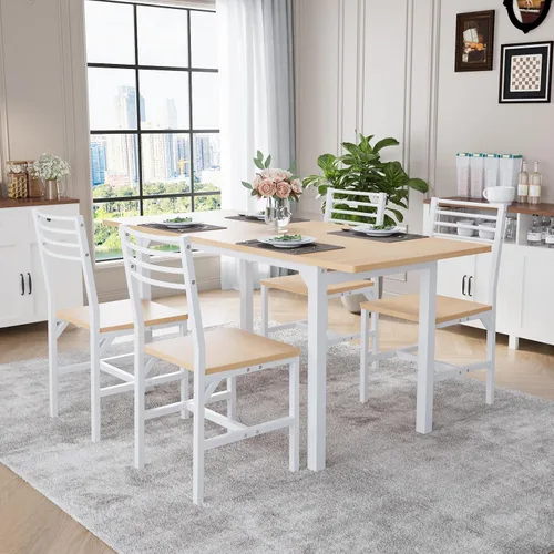 Miniatura 13 de VOWNER Juego de mesa de comedor extensible de 63 pulgadas para 4-6 personas, juego de mesa de comedor de 5 piezas para 4 personas con 4 sillas