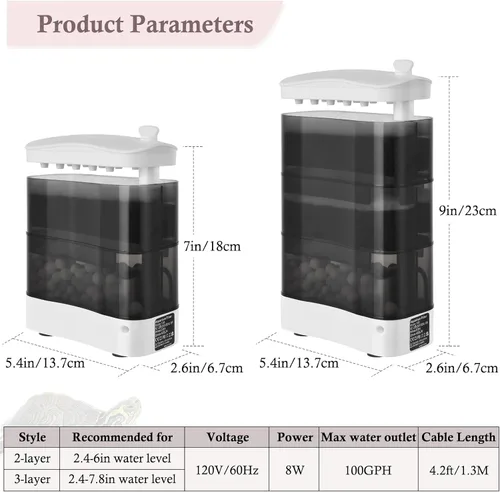 Miniatura 2 de Filtro silencioso de tanque de tortuga de 100 GPH – Potente filtro de acuario de succión inferior de 8 W con triple filtro medio, para tanques