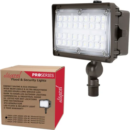 Focos LED de seguridad para exteriores del atardecer al amanecer para el jardín, iluminación de paisaje industrial Gen4 de 15 W, foco de 50 W MH
