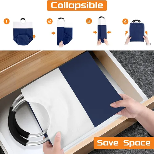 Miniatura 6 de BlissTotes - Cesta de lavandería de 90L, cesta de lavandería independiente, cesta de ropa sucia plegable, tela impermeable con asas de aluminio Azul