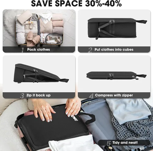 Miniatura 2 de Juego de 8 cubos de embalaje de compresión, cubos de embalaje expandibles para accesorios esenciales de viaje, bolsas de compresión de viaje