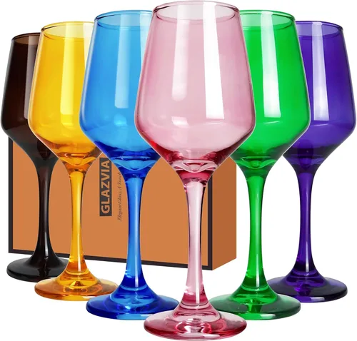 Miniatura 21 de Juego de 6 copas de vino ámbar con tallo de 12 onzas, gruesas y coloridas, aptas para lavavajillas, para rojo o blanco, regalo para fiestas