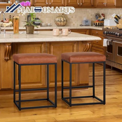 Miniatura 6 de MAISON ARTS Taburete de bar de altura de mostrador para encimera de cocina, taburete industrial sin espalda de 24 pulgadas, taburete de bar tapizado