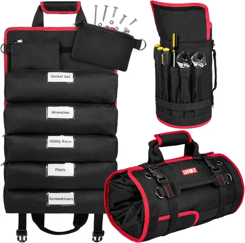 Miniatura 10 de Bolsa de herramientas, organizador grande de herramientas enrollable, bolsa de almacenamiento de rollo de herramientas de 13 bolsillos, bolsa