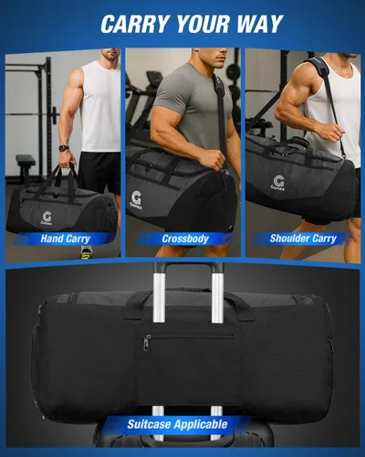 Miniatura 7 de Gonex Bolsa de lona para gimnasio con compartimento para zapatos, bolsillo húmedo, bolsa deportiva de gran capacidad para hombres y mujeres, bolsa