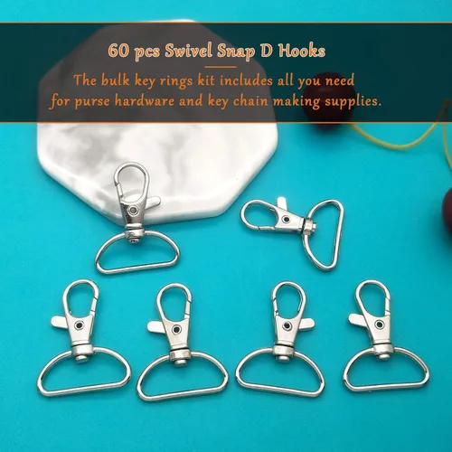 Miniatura 2 de 60 ganchos giratorios a presión, gancho giratorio de metal para llavero, suministros de manualidades, 1 pulgada (0.984 in) de ancho interior Plata
