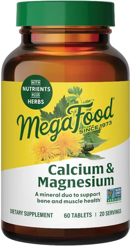 MegaFood Suplemento de calcio y magnesio - Apoya la salud ósea y la salud del corazón - Suplementos de magnesio y calcio para mujeres y hombres -