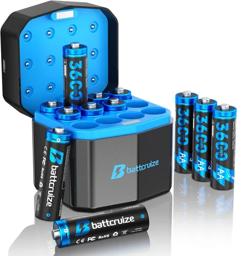 Miniatura 8 de Paquete de 12 Baterías Recargables de Litio AA con Cargador Inteligente de 12 Ranuras, 3600mWh 1.5V Baterías de Litio AA de Voltaje Constante