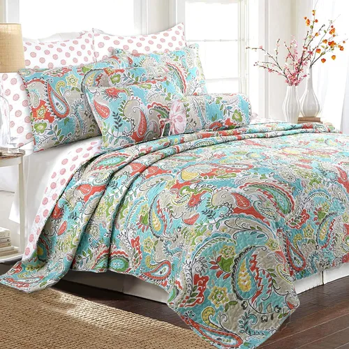 Miniatura 13 de Cozy Line Home Fashions - Juego de ropa de cama, colcha reversible con dulce estampado floral durazno y rosa claro en 3D con parches reales 100 %