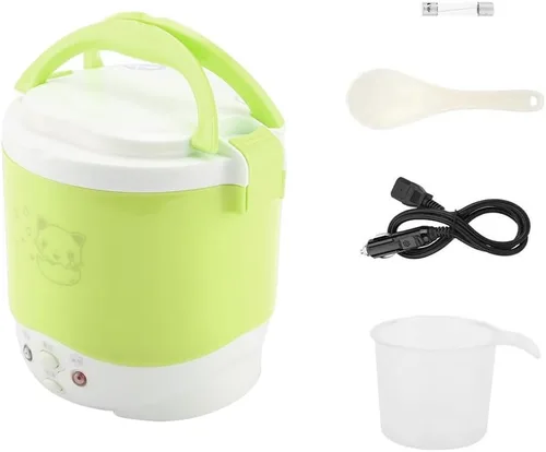 Miniatura 6 de 1L Mini olla arrocera 12V fiambrera eléctrica – Vaporizador de alimentos multifuncional portátil de viaje para coche, camping (verde)